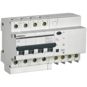 IEK Дифференциальный автоматический выключатель АД14 4Р 63А 100мА GENERICA - MAD15-4-063-C-100